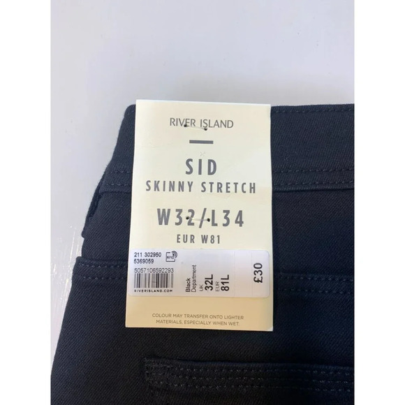 River Island Sid Skinny Stretch Black Jeans W32/L34 Mens Denim Trousers Tailored - Picture 4 of 10